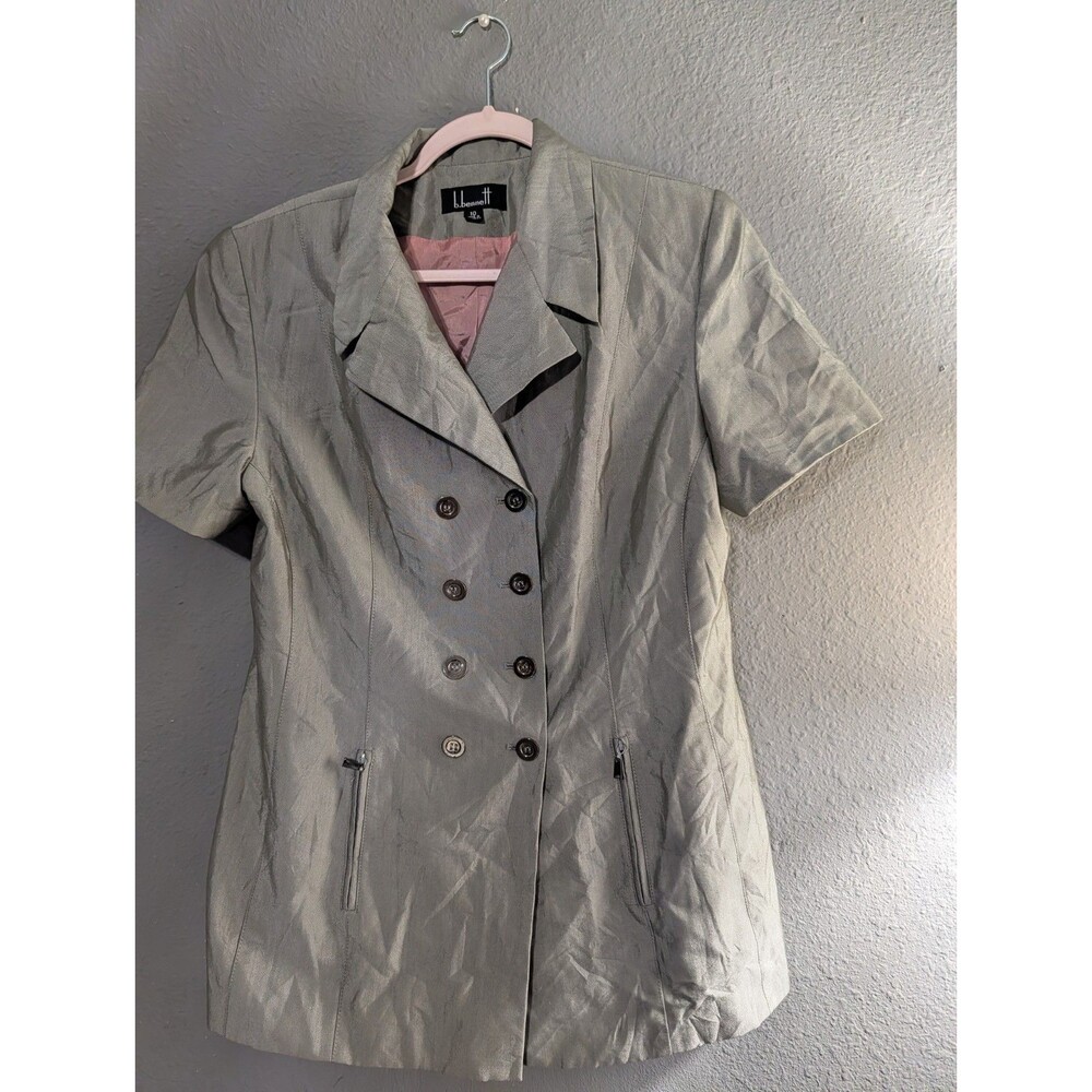 b.bennett Gray Double-Breasted Short Sleeve Lined Peacoat Jacket Blazer 10